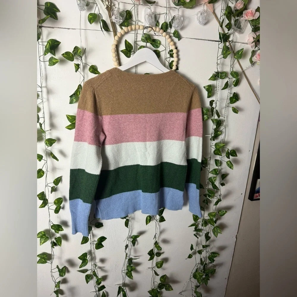 J. Crew Pink and White Crew Neck Sweater